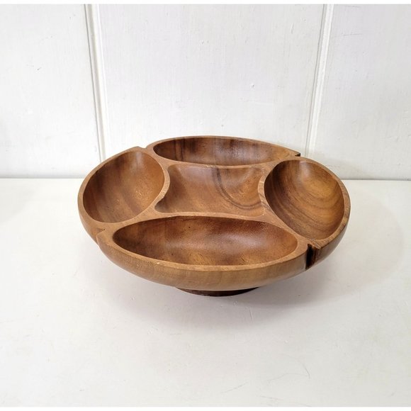 Monkey Pod Revolving Lazy Susan Divided Snack Tray - Picture 6 of 6